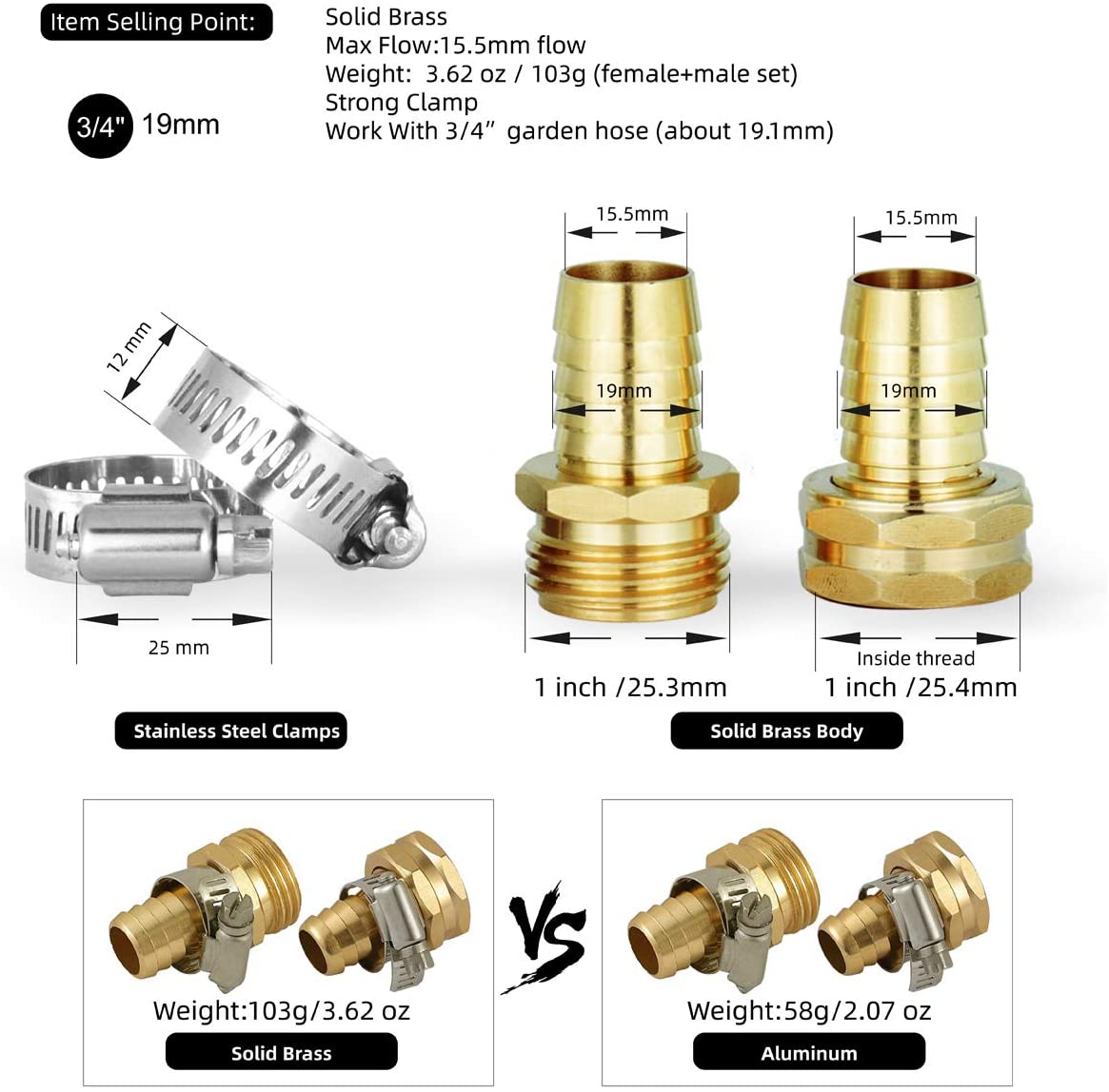 Garden Hose Repair Fitting Connector - 5/8 Inch Hose, Male